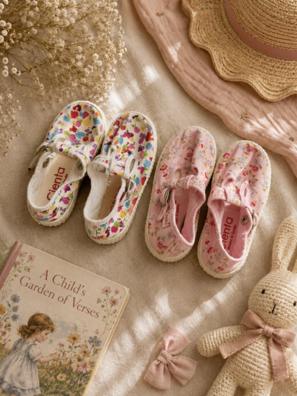 Cienta Kids' Floral Canvas Shoes - Multicolor and Pink